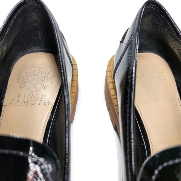 Vince Camuto McKella Black Patent Leather Chunky Lug-Sole Penny Loafers - Picture 7 of 10
